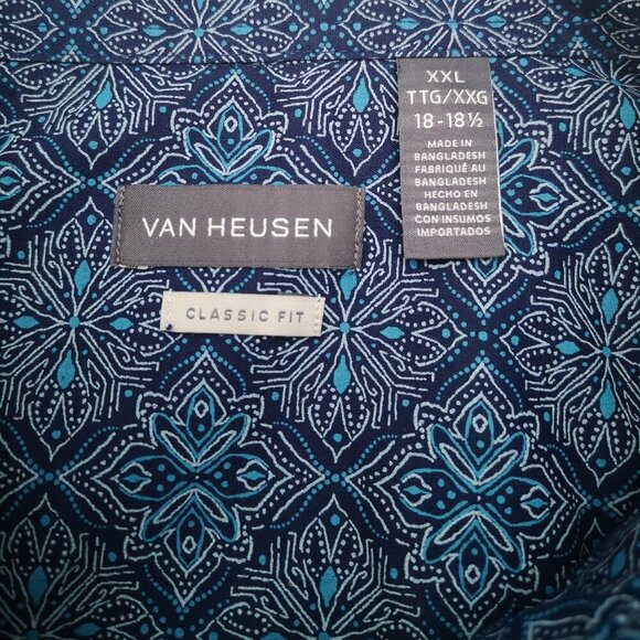Van Heusen Men's Size XXL Navy & Teal Pattern Classic Loose Fit Shirt - Picture 3 of 9